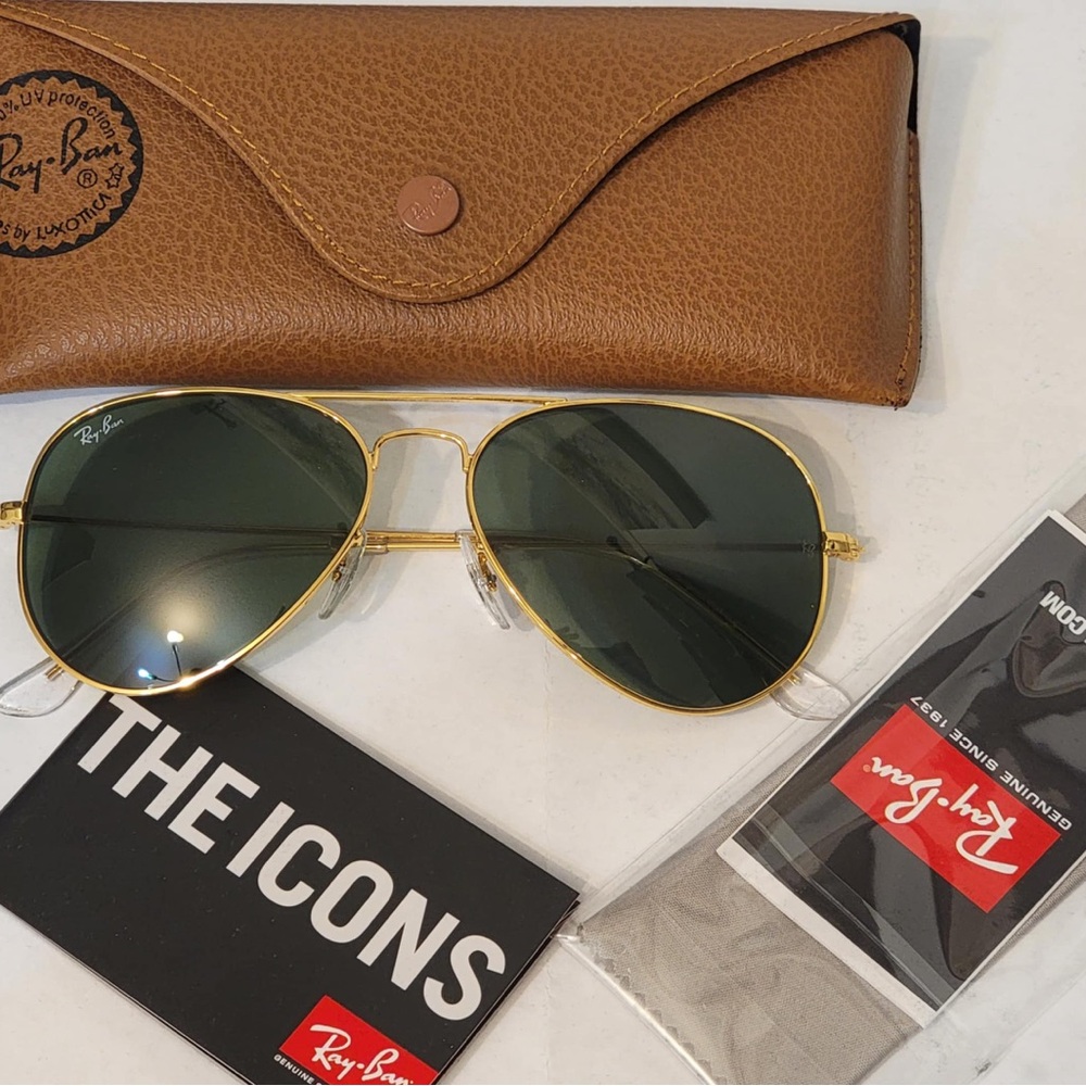 Ray-Ban Aviator Sunglasses, unisex RB3025 58mm Gold Frame with Green Lenses